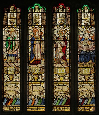 Window n4 depicting three bishop saints and the Bosom of Abraham (stained glass) by English School
